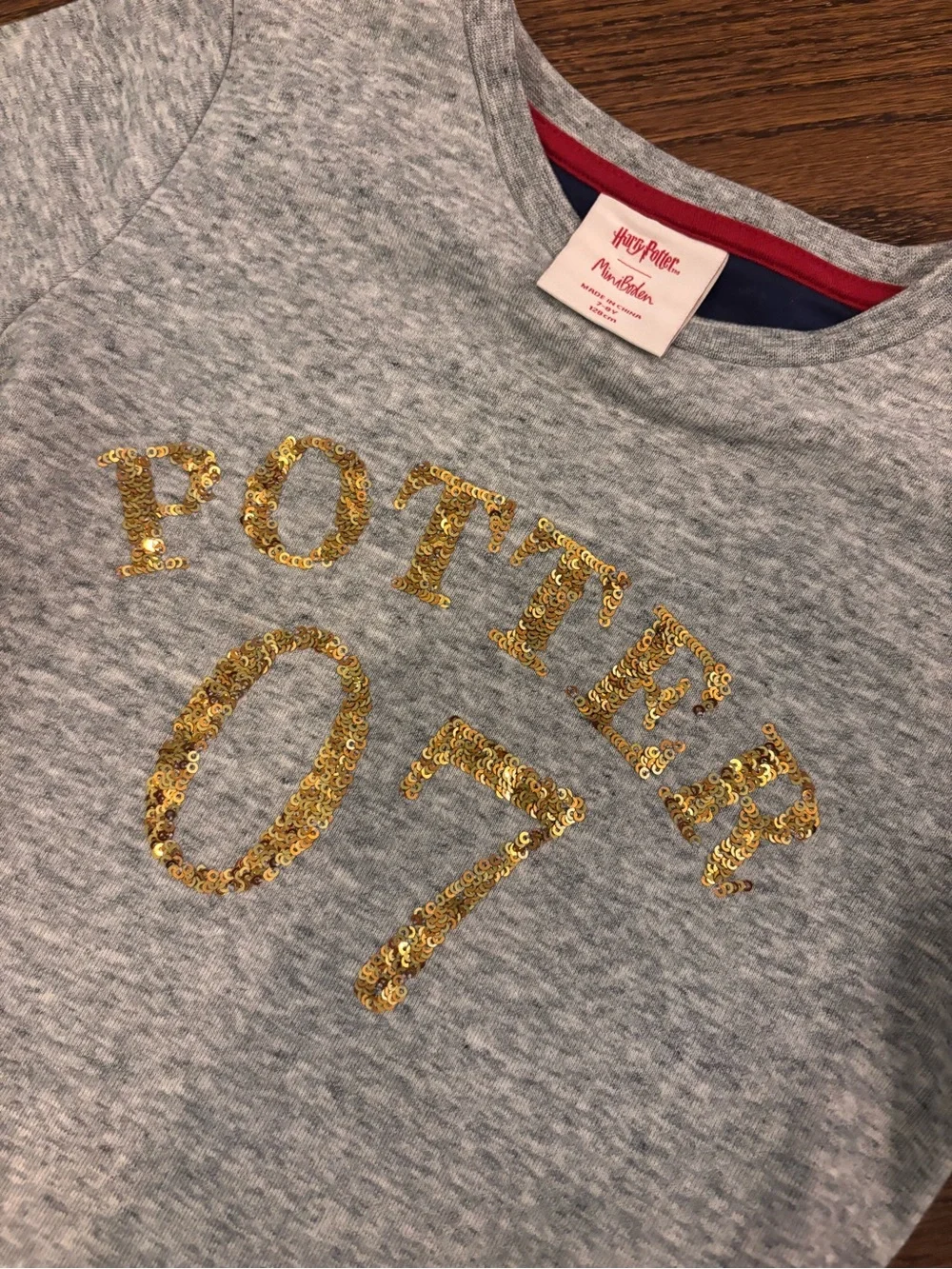 Mini Boden Harry Potter Gray Sweatshirt Top with Navy Red and Gold Striped Skirt